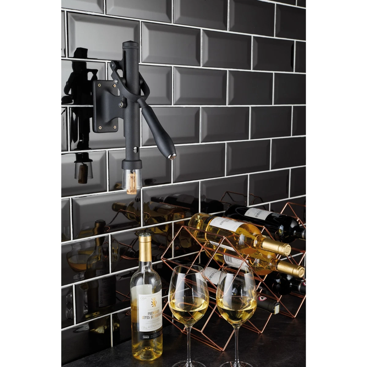 BarCraft Deluxe Wall Mounted Stainless Steel Lever Action Wine Bottle Opener