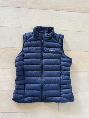 Patagonia Vest Womens L Blue Quilted Down Sweater Logo Removed