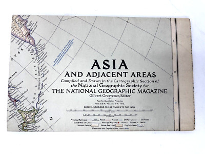 1951-3 March Vtg. Original Map ASIA & ADJACENT AREAS National Geographic A1