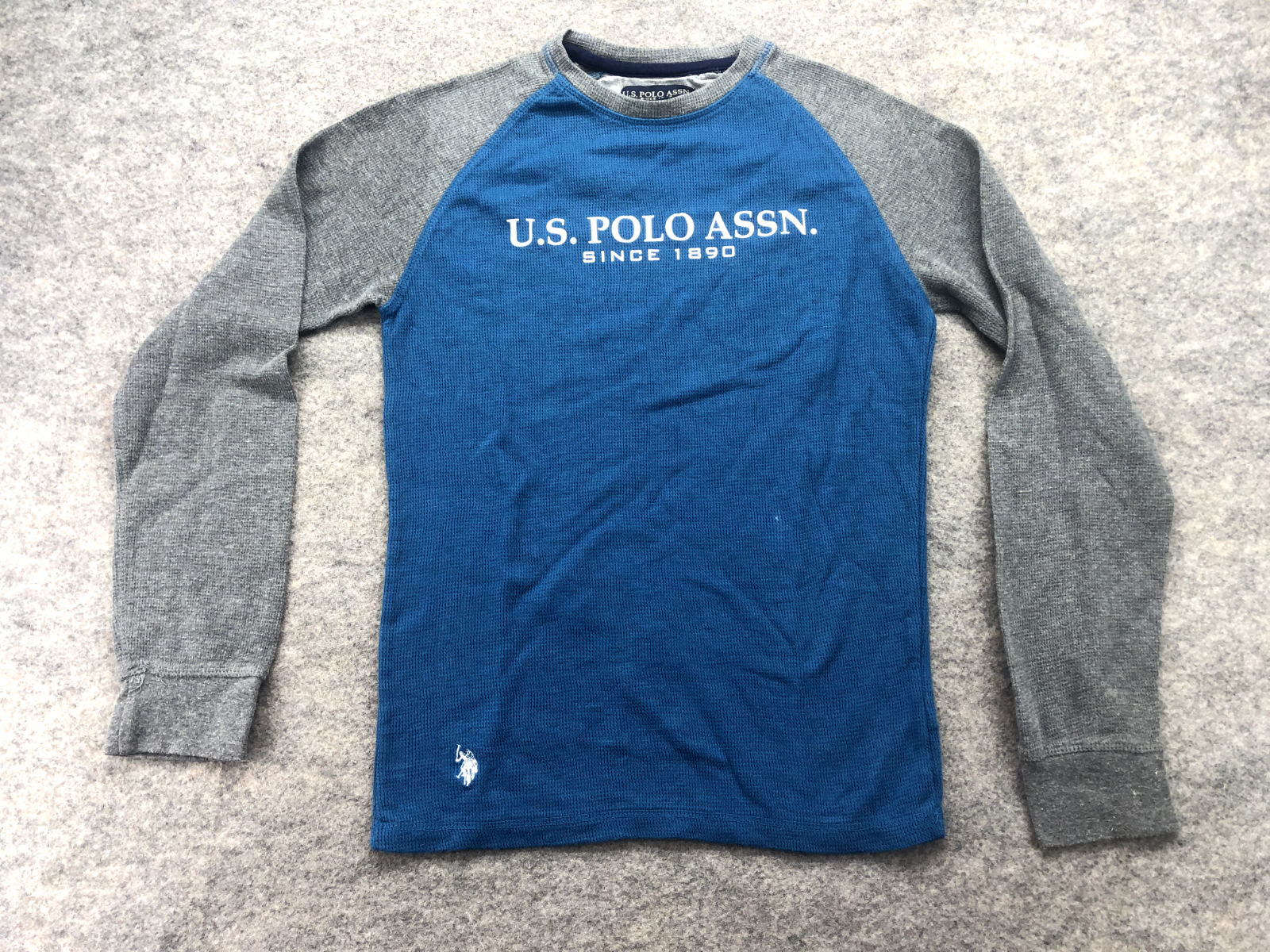 US Polo Assn Blue Gray Waffle Thermal Crew Neck Tee Small S Pullover-image