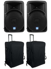 2 Rockville RPG15BT 15" Powered Bluetooth DJ Wireless Link Speakers Rolling Bags