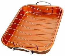 New Non-Stick Copper Ceramic Turkey Roaster Pan W/ Removable Rack