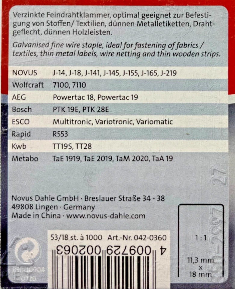 2x 1000 NOVUS Tackerklammern Typ A 53 18mm SuperHart 18 x 11,3 mm # 042-0360 - Bild 2 von 2