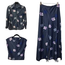 Vintage 70s Three Piece Palazzo Pantsuit Wide Leg Pant Set Hippie Coord - bbA