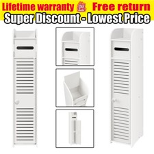 White Bathroom Cabinet Corner Shelf Slim Cupboard Storage Toilet Unit Tall Rack