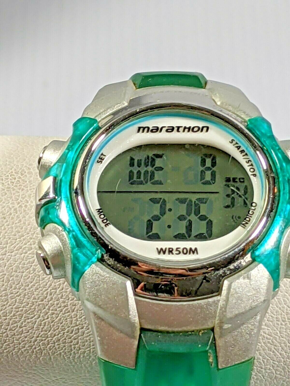 Marathon Day Date Time Digital Green Resin Band Watch WR 50 M 9 Inch