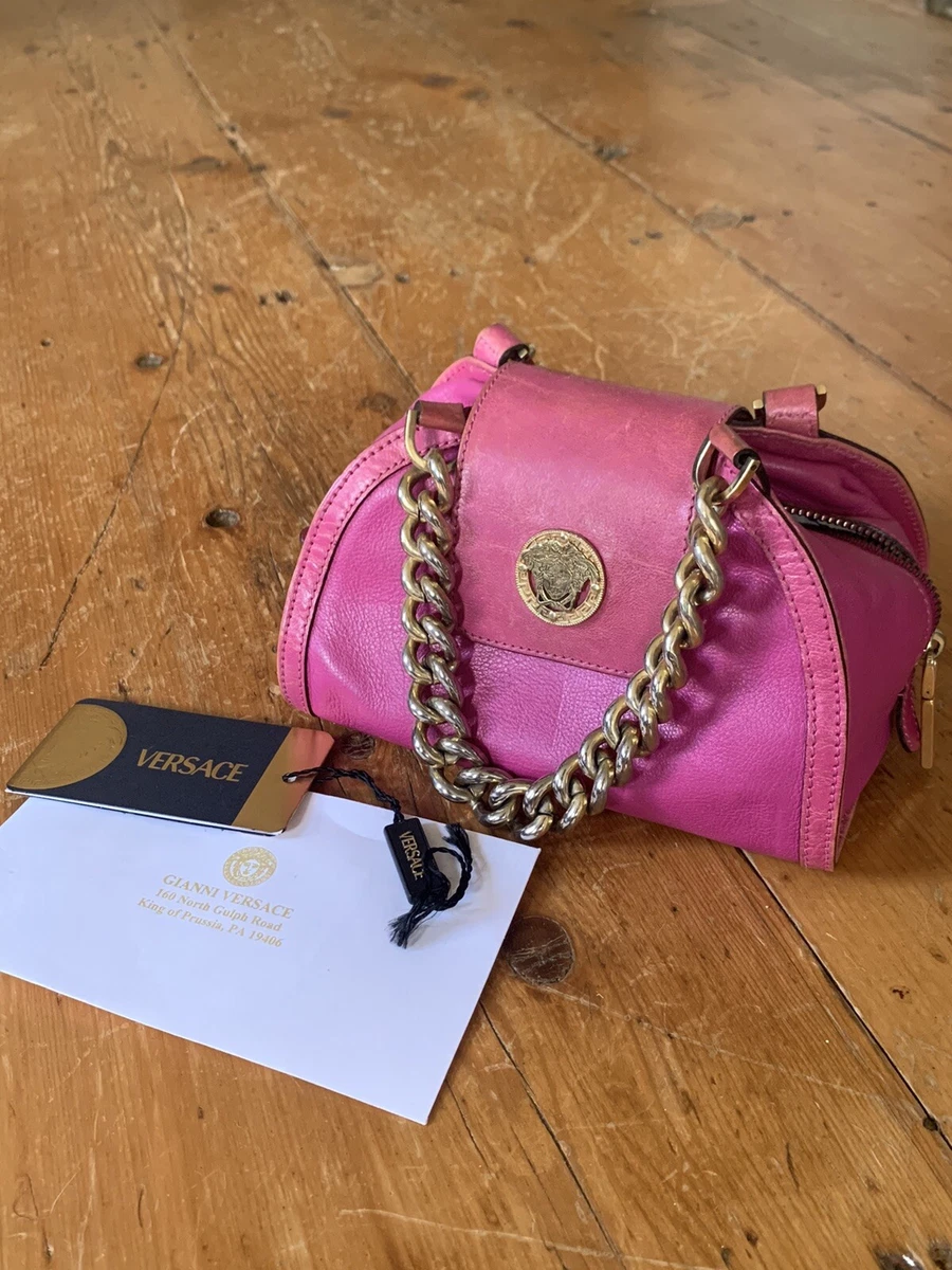 Versace Bag Borsa In Vitello + Cuoio Leather Unica Fuxia Oro Bowling Purse  Pink