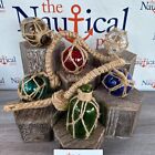 24" Glass Bottles & Fishing Floats On Rope - Fish Net Buoy Ball - Nautical Beach