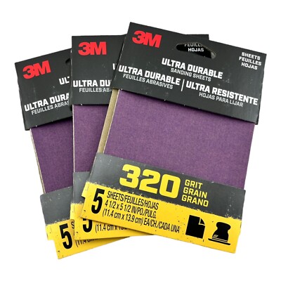 3M 1/4SHT5PK320 320-Grit Ultra Durable Sanding Sheet 5.5 L x 4.5 W in. Set Of 3