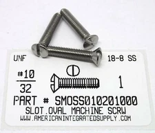 #10-32x1 Oval Head Slotted Machine Screws Stainless Steel (10)