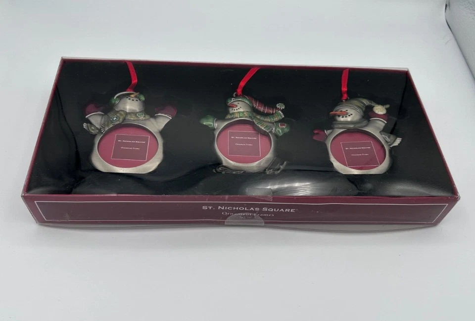St. Nicholas Square Snowman Ornament Circular Frame Christmas Holiday Set of 3 - Image 3 of 4