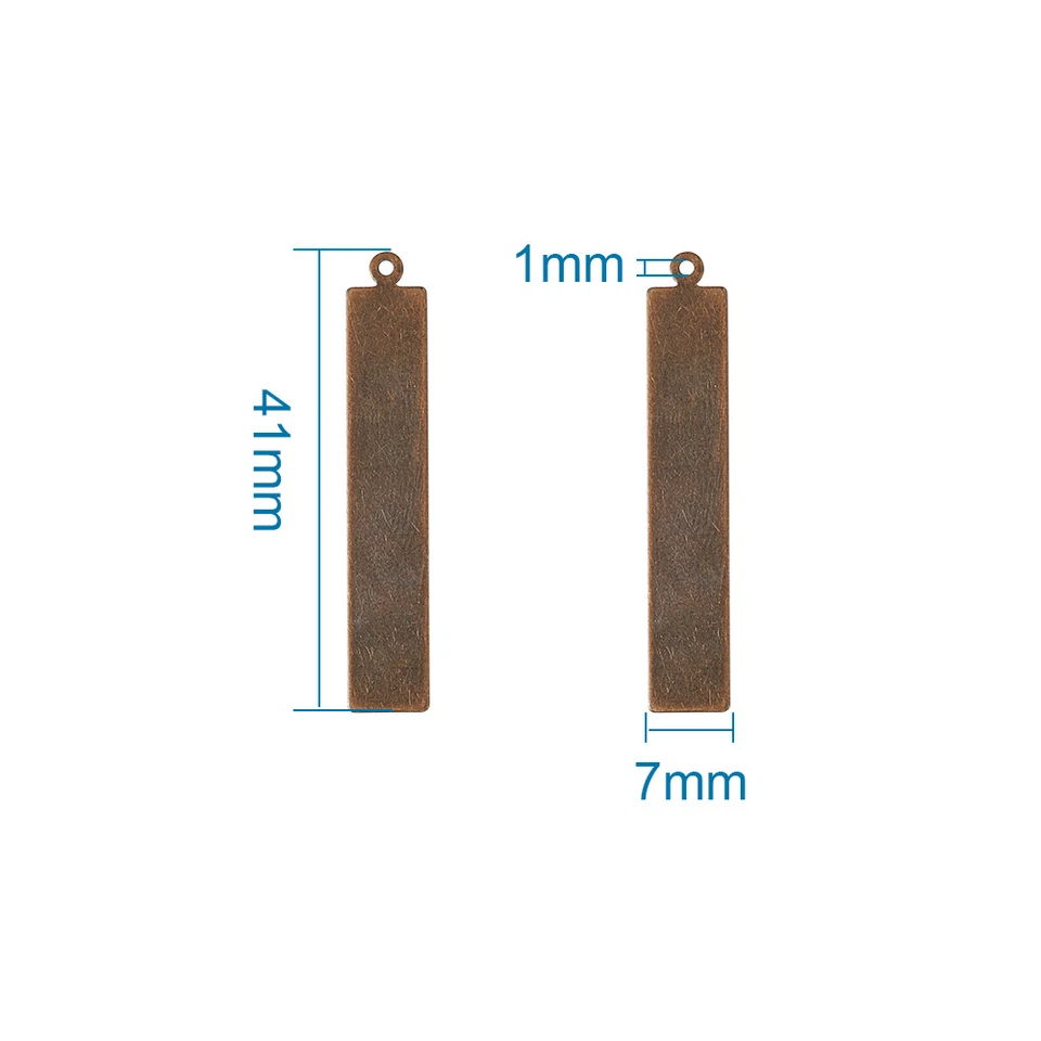 Colgantes de etiqueta rectangular de latón cobre rojo 10 piezas estampado liso dijes en blanco 41 mm Foto 2 de 4