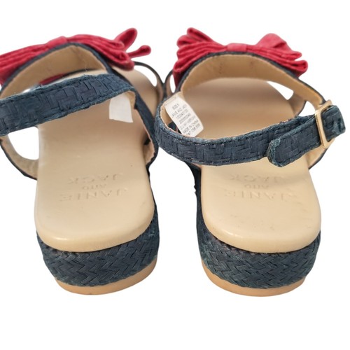 JANIE AND JACK Red DOUBLE BOW AMERICANA Blue STRAW SANDAL Sz 8 - Picture 3 of 5