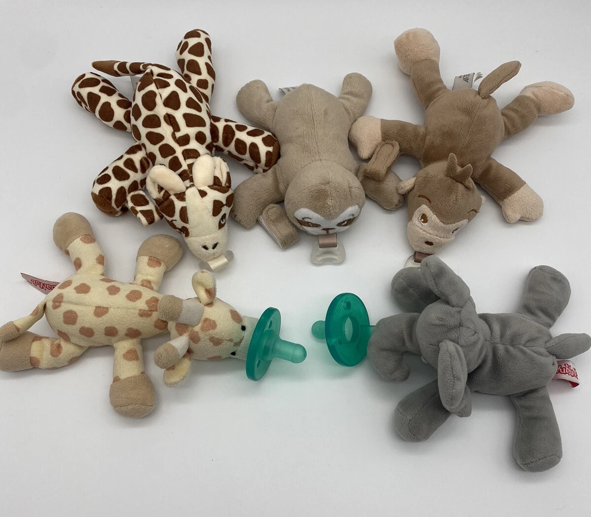 Lot Of Wubbanub & Phillips Avent Pacifier Holders Giraffe Elephant Monkey Sloth