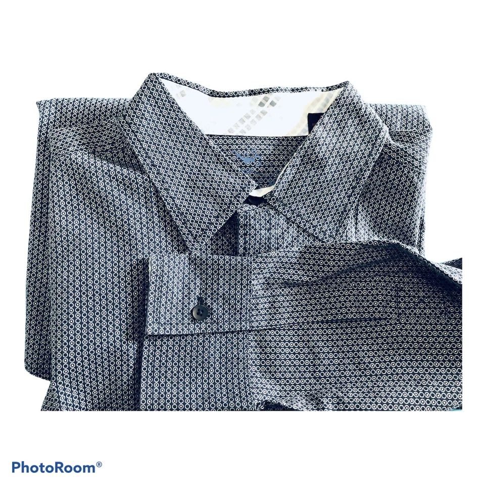 Axis LA Size L Large Navy Blue Polka Dot Geometric Button Up Long Sleeve Cotton - Image 4 of 4