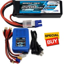 NHX Muscle Pack 3S 11.1V 2200mAh 25C Lipo Battery w/ EC3 / EZ6 Charger