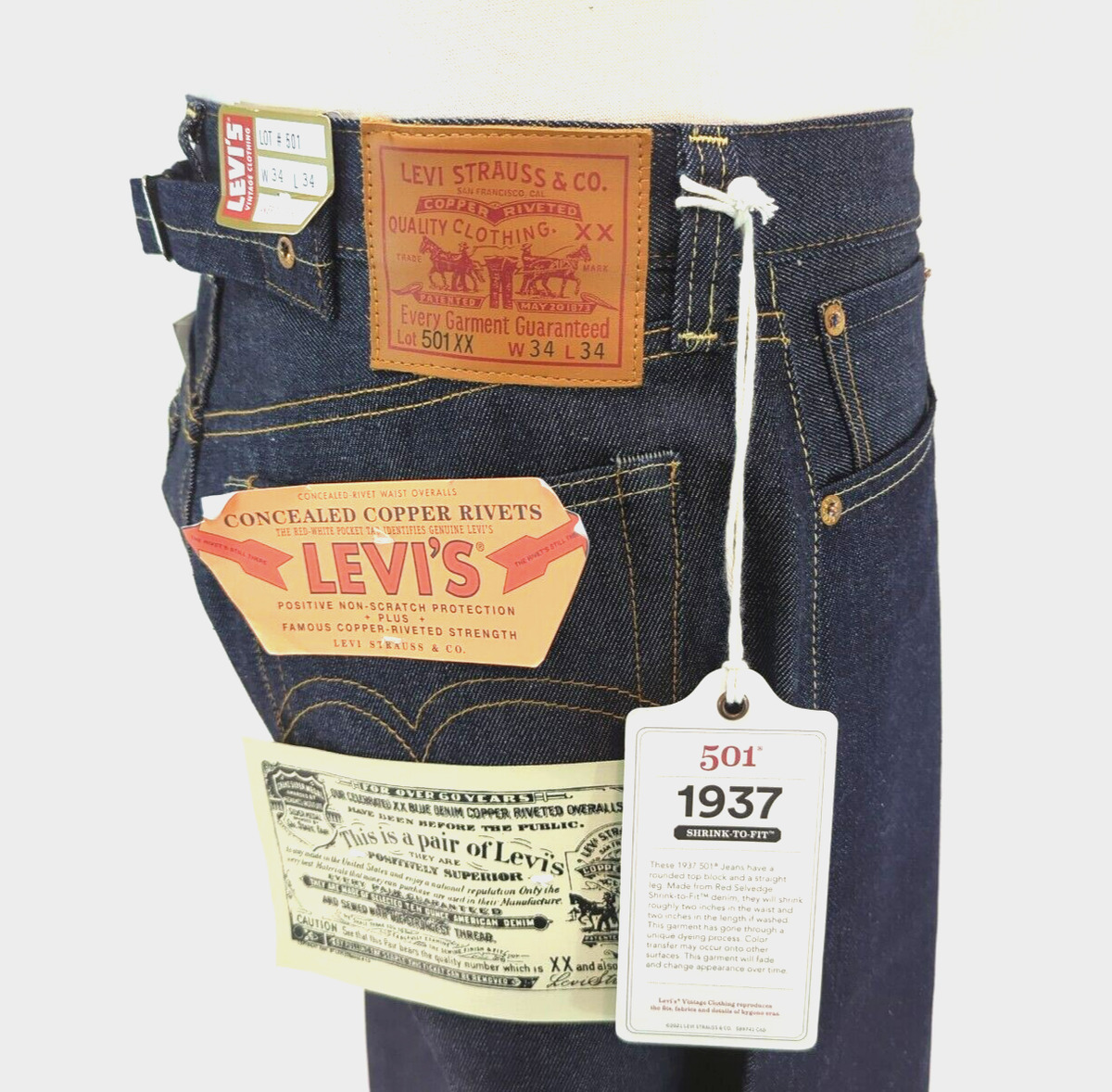 Levi's Lvc 1937 501xx 37501-0015 Selvedge Raw Jeans Buckle Back Men's 34/34  in 2023