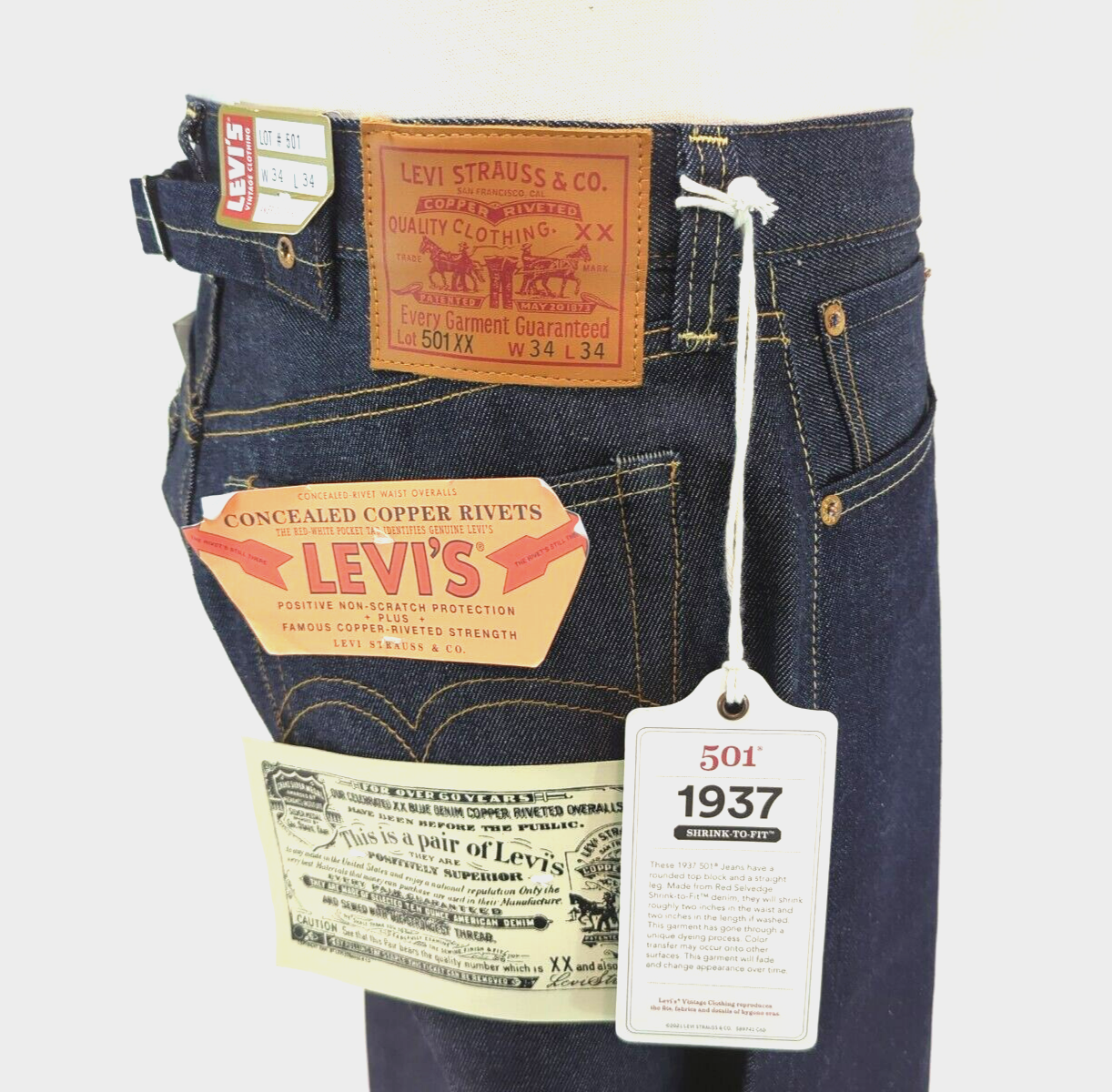 LEVI'S LVC 1937 501XX 37501-0015 Selvedge Raw Jeans Buckle Back