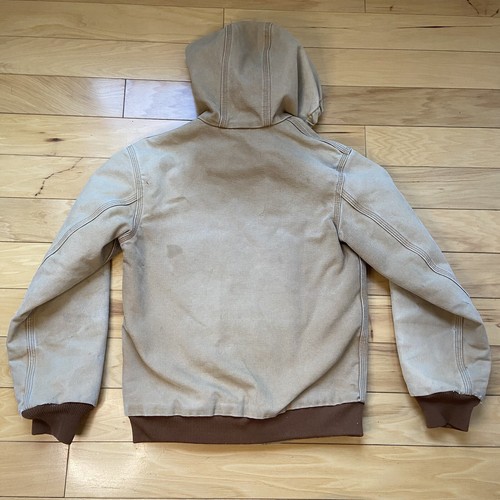 Carhartt Hooded Jacket Youth L (10/12) Fleece Lined Thrashed Canvas Coat YYJ158 - Picture 8 of 8