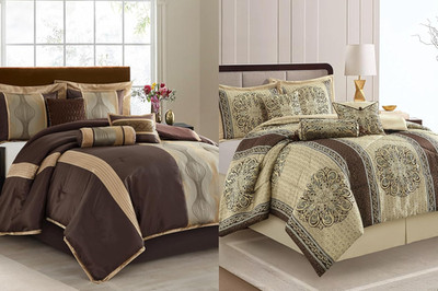 Luxurious 7-Piece Brown King Comforter Set with Jacquard Medallion Design