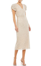 Mac Duggal Bugle Bead Ruffle Sleeve Midi Cocktail Dress-Size 14  LK 1132 A 