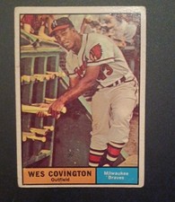 1961 Topps Baseball cards  card # 296 Wes Covington  Milwaukee Braves