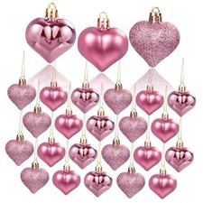 36Pcs Valentine's Day Heart Shaped Ornaments - Rose Gold Heart Tree Pink