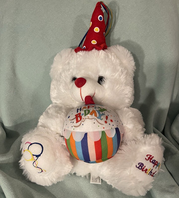 Star Gifts Birthday Bear Plush 12in White Surface Washable Hat BB1912WT