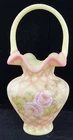 Fenton Burmese Diamond Trellis Heirloom Optics Collection Basket Excellent Cond