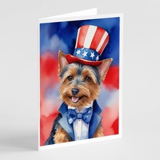 Caroline's Treasures Australian Terrier Patriotic American Greeting Cards Pack 8