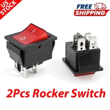 2 Pcs Rocker Switch AC 20A 125V, 16A 250V DPST 4 Pins 2 Position on off Red LED
