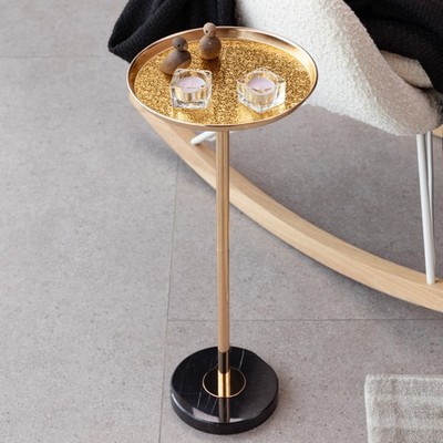 Adjustable Side Table, Small Tea Martini Table, Gold, Natural Marble Decorative 