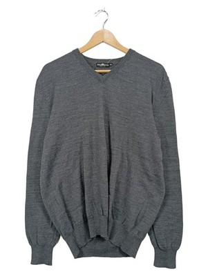 Royal Class Selection Herren Pullover V-Ausschnitt Grau Merinowolle Gr. L 52/54