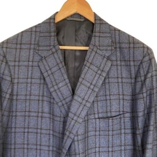 Tom James Bespoke Mens Holland & Sherry 2 Button Blazer Size 50R Blue Windowpane