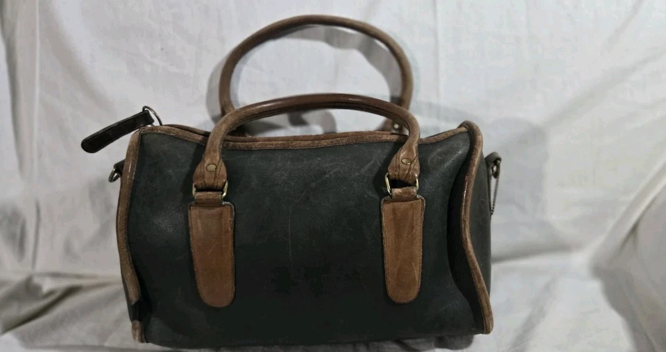Vintage Coach Madison Spectator Satchel Bag Green Tan Leather Missing Strap - Image 2 of 4
