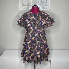 Ulla Johnson Dress Womens 4 Multi Color Fan Print Ruffle Tiered Cotton Mini