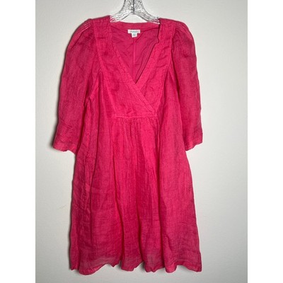 Sundance La Belle Lune Linen Dress Pink Size PXS V-Neck Flowy Pockets