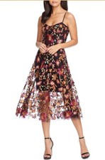 Dress The Population Floral Embroidered Mesh Midi Dress Sleeveless Sweetheart