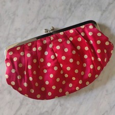 Nine West Silk Red And Beige Polka Dot Handbag
