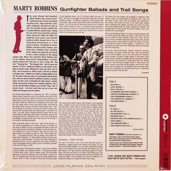 Marty Robbins Gunfighter Ballads and Trail Songs Vinyl LP Columbia CS 8158 - Image 2 of 2