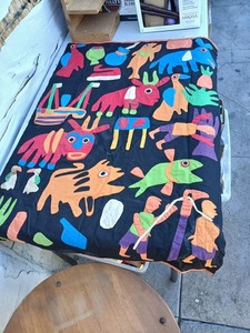 Vintage Beautiful Hand Sewn African Applique Pictorial Tapestry Textile