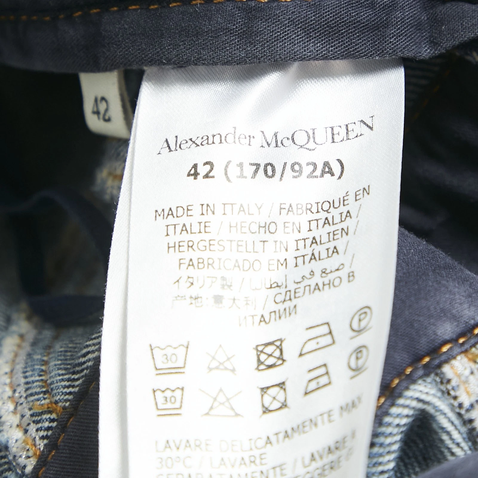 Abito midi svasato Alexander McQueen blu denim manica a sbuffo M