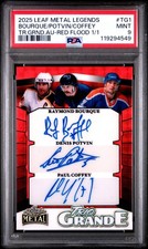 2025 LEAF RAYMOND BOURQUEDENIS POTVINPAUL COFFEY RED FLOOD 1/1 PSA 9 AUTO HOF