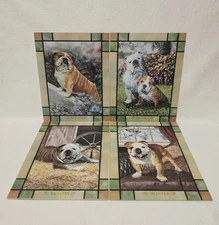 4 Danbury Mint Stained Glass Style BULLDOG Suncatcher Replacement Clock Panels