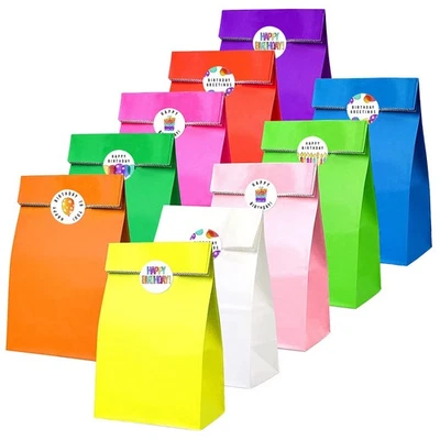 THEPAPERBAGSTORE Happy Birthday Paper Party Bags with Stickers for Kids Parties and presents