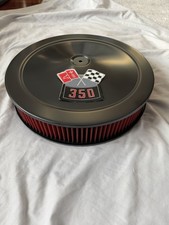 Chevrolet Black Steel Air Cleaner With 3d Decal 350 Red Washable Filter 4bbl