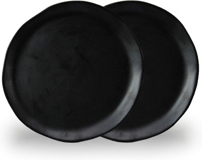 10.5-Inch Handmade Ceramic Stoneware Dinner Plates in Matte Black (Set of 2)   N