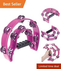 Pink Half Moon Musical Tambourine with 40 Jingles for Kids and Adults