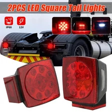 1 Pair Rear LED Submersible Square Trailer Tail Lights Kit Boat Truck Waterproof