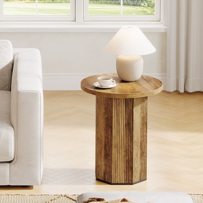 round End Table for Living Room, Industrial Circle Side Table, Narrow Nightstand